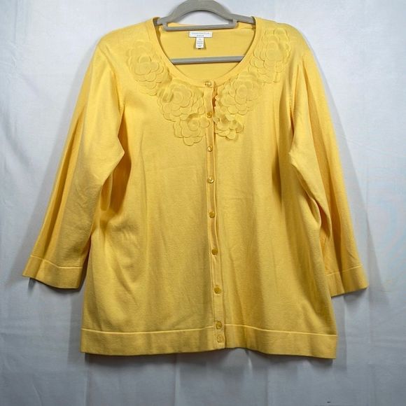 Charter Club Sweaters - Yellow cardigan with floral cut outs around collar size 2x  charter club Easter